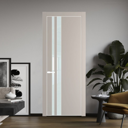 Межкомнатная дверь ProfilDoors 20 PE с вставкой из стекла белый лак Сэнд с алюминиевой кромкой Вайт