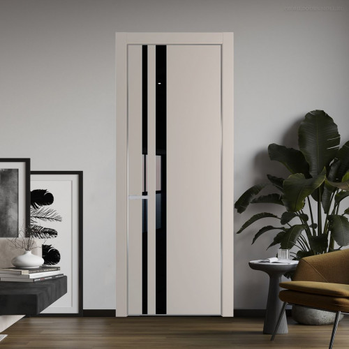 Межкомнатная дверь ProfilDoors 20 PE с вставкой из стекла черный лак Сэнд с алюминиевой кромкой Серебро