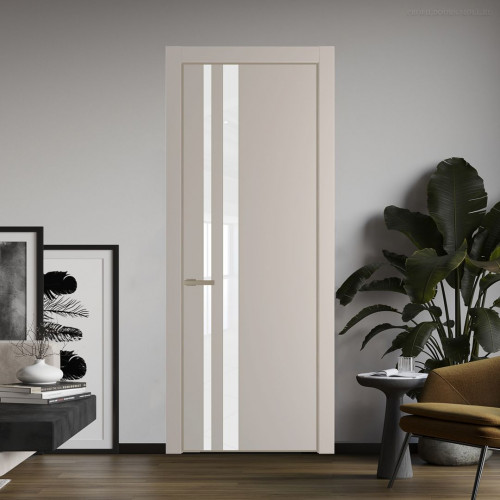 Межкомнатная дверь ProfilDoors 20 PE с вставкой из стекла лак классик Сэнд с алюминиевой кромкой Никель
