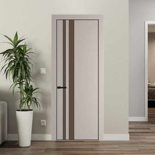 Межкомнатная дверь ProfilDoors 20 PE с вставкой из стекла монохром гляссе Сэнд с алюминиевой кромкой Черный