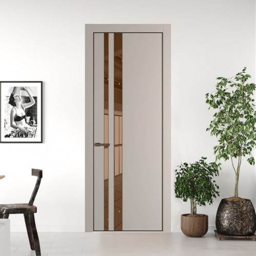 Межкомнатная дверь ProfilDoors 20 PE с вставкой из стекла зеркало bronze Сэнд с алюминиевой кромкой Деорэ