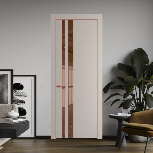 Межкомнатная дверь ProfilDoors 20 PE с вставкой из стекла зеркало bronze Сэнд с алюминиевой кромкой Красный антрацит
