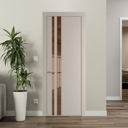 Межкомнатная дверь ProfilDoors 20 PE с вставкой из стекла зеркало bronze Сэнд с алюминиевой кромкой Шампань