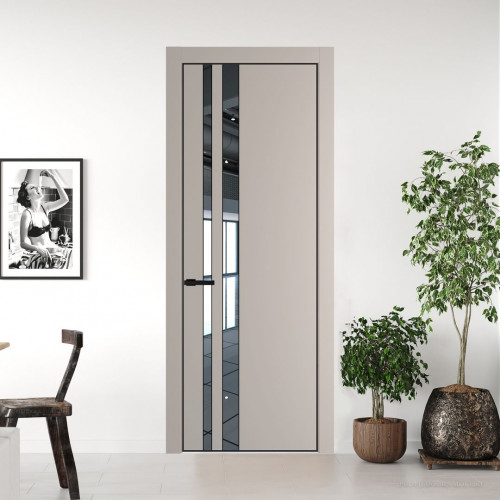 Межкомнатная дверь ProfilDoors 20 PE с вставкой из стекла зеркало Сэнд с алюминиевой кромкой Черный