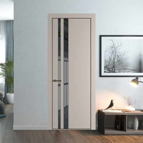 Межкомнатная дверь ProfilDoors 20 PE с вставкой из стекла зеркало grey Сэнд с алюминиевой кромкой Деорэ