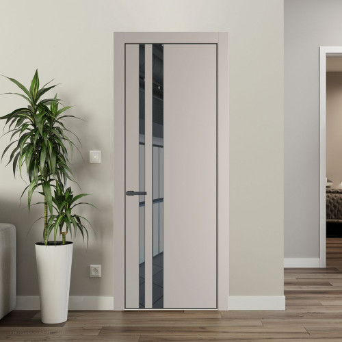 Межкомнатная дверь ProfilDoors 20 PE с вставкой из стекла зеркало grey Сэнд с алюминиевой кромкой Серая Ночь