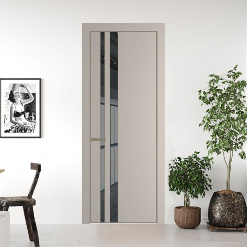 Межкомнатная дверь ProfilDoors 20 PE с вставкой из стекла зеркало grey Сэнд с алюминиевой кромкой Шампань