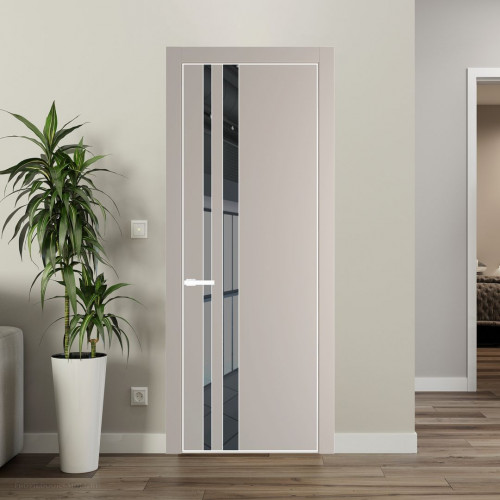Межкомнатная дверь ProfilDoors 20 PE с вставкой из стекла зеркало grey Сэнд с алюминиевой кромкой Вайт
