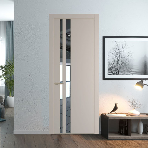 Межкомнатная дверь ProfilDoors 20 PE с вставкой из стекла зеркало Сэнд с алюминиевой кромкой Никель