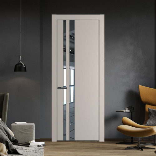 Межкомнатная дверь ProfilDoors 20 PE с вставкой из стекла зеркало Сэнд с алюминиевой кромкой Серая Ночь