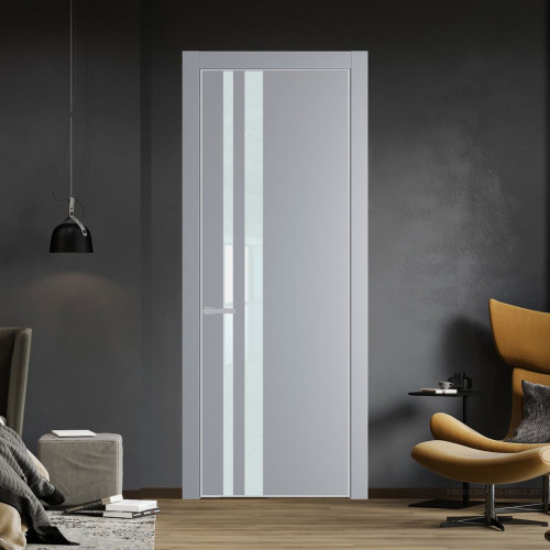 Межкомнатная дверь ProfilDoors 20 PE с вставкой из стекла белый лак Смоки с алюминиевой кромкой Матовая