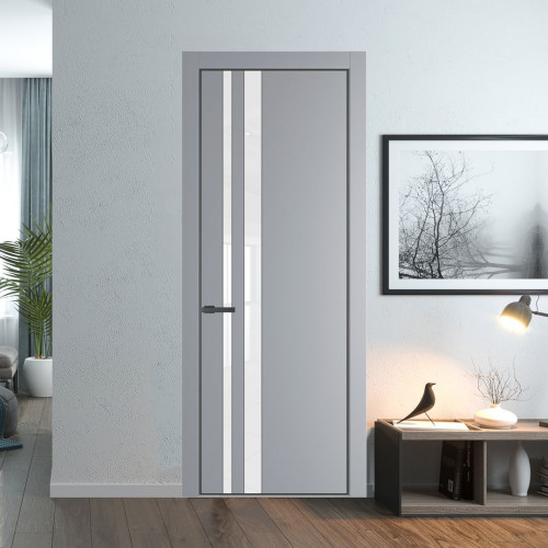 Межкомнатная дверь ProfilDoors 20 PE с вставкой из стекла лак классик Смоки с алюминиевой кромкой Серая Ночь