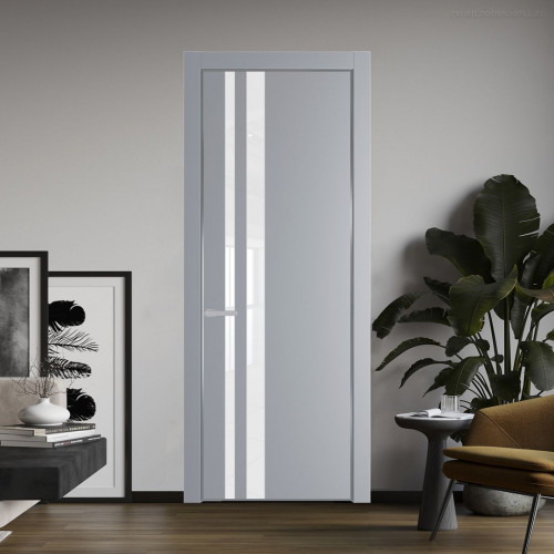 Межкомнатная дверь ProfilDoors 20 PE с вставкой из стекла лак классик Смоки с алюминиевой кромкой Серебро