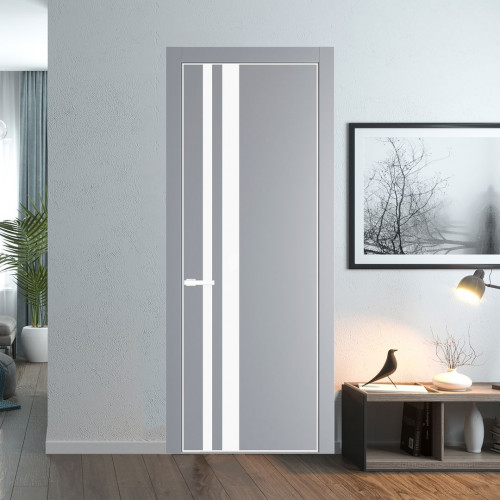 Межкомнатная дверь ProfilDoors 20 PE с вставкой из стекла монохром белый просветленный Смоки с алюминиевой кромкой Вайт
