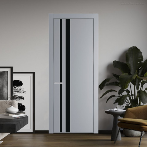 Межкомнатная дверь ProfilDoors 20 PE с вставкой из стекла монохром черный Смоки с алюминиевой кромкой Серебро