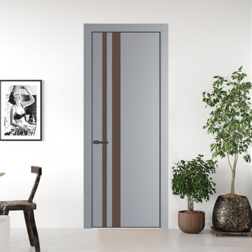 Межкомнатная дверь ProfilDoors 20 PE с вставкой из стекла монохром гляссе Смоки с алюминиевой кромкой Серая Ночь