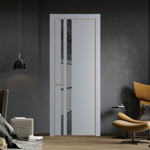 Межкомнатная дверь ProfilDoors 20 PE с вставкой из стекла зеркало grey Смоки с алюминиевой кромкой Шампань
