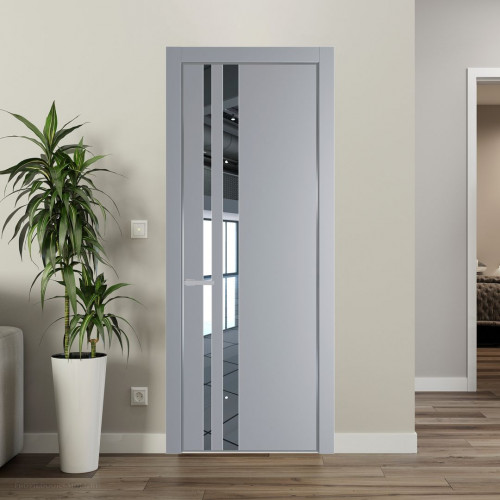 Межкомнатная дверь ProfilDoors 20 PE с вставкой из стекла зеркало Смоки с алюминиевой кромкой Серебро