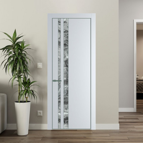 Межкомнатная дверь ProfilDoors 20 PE с вставкой из стекла атриум серебро Вайт с алюминиевой кромкой Зеленый воск