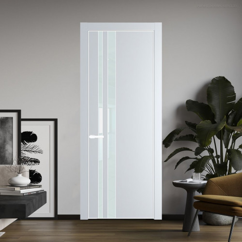 Межкомнатная дверь ProfilDoors 20 PE с вставкой из стекла белый лак Вайт с алюминиевой кромкой Вайт