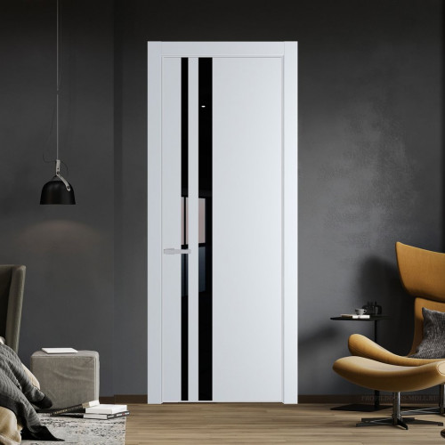 Межкомнатная дверь ProfilDoors 20 PE с вставкой из стекла черный лак Вайт с алюминиевой кромкой Матовая