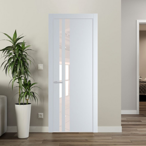 Межкомнатная дверь ProfilDoors 20 PE с вставкой из стекла перламутровый лак Вайт с алюминиевой кромкой Матовая