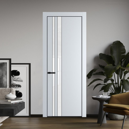 Межкомнатная дверь ProfilDoors 20 PE с вставкой из стекла лак классик Вайт с алюминиевой кромкой Черный