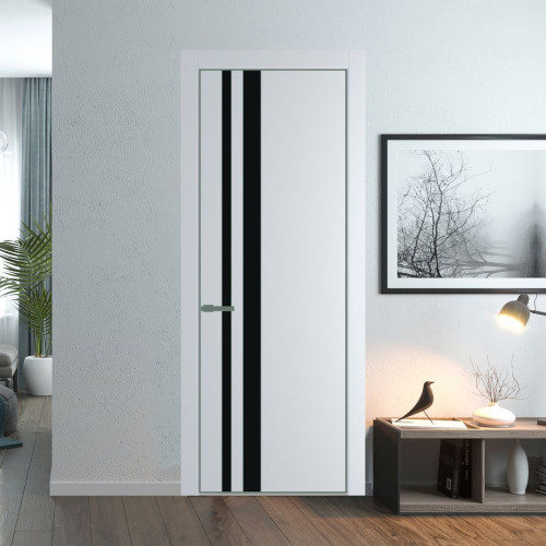 Межкомнатная дверь ProfilDoors 20 PE с вставкой из стекла монохром черный Вайт с алюминиевой кромкой Зеленый воск