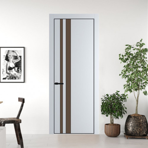 Межкомнатная дверь ProfilDoors 20 PE с вставкой из стекла монохром гляссе Вайт с алюминиевой кромкой Черный