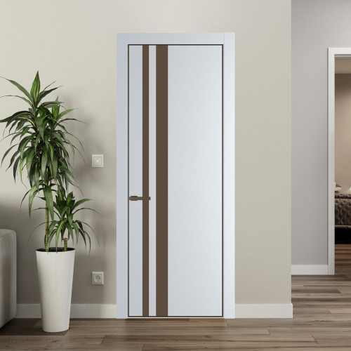 Межкомнатная дверь ProfilDoors 20 PE с вставкой из стекла монохром гляссе Вайт с алюминиевой кромкой Деорэ