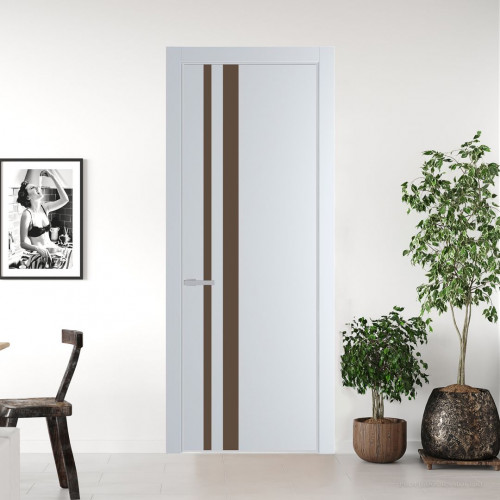Межкомнатная дверь ProfilDoors 20 PE с вставкой из стекла монохром гляссе Вайт с алюминиевой кромкой Матовая