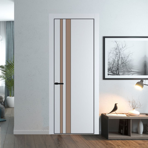 Межкомнатная дверь ProfilDoors 20 PE с вставкой из стекла монохром капучино Вайт с алюминиевой кромкой Черный
