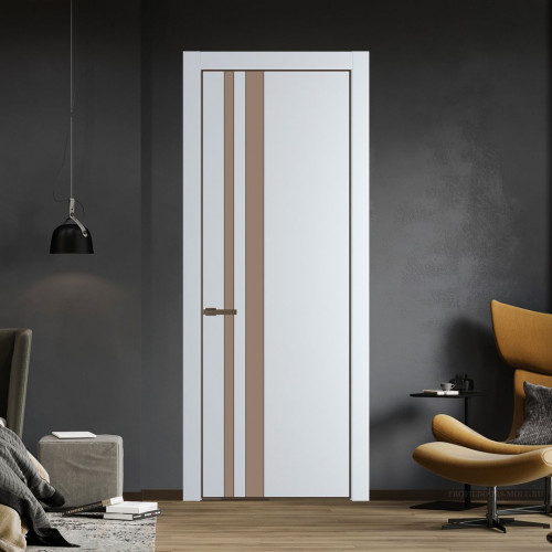 Межкомнатная дверь ProfilDoors 20 PE с вставкой из стекла монохром капучино Вайт с алюминиевой кромкой Деорэ