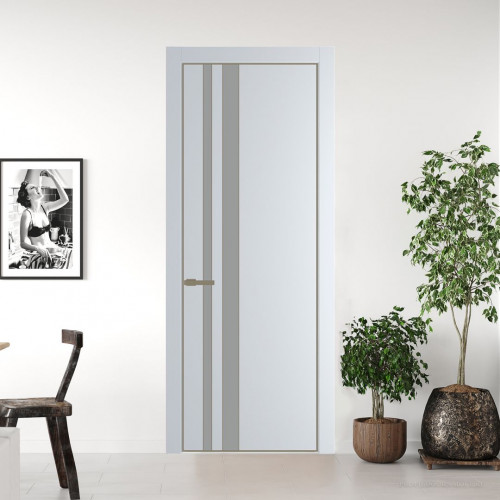 Межкомнатная дверь ProfilDoors 20 PE с вставкой из стекла монохром серый Вайт с алюминиевой кромкой Шампань