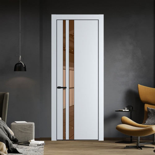 Межкомнатная дверь ProfilDoors 20 PE с вставкой из стекла зеркало bronze Вайт с алюминиевой кромкой Черный