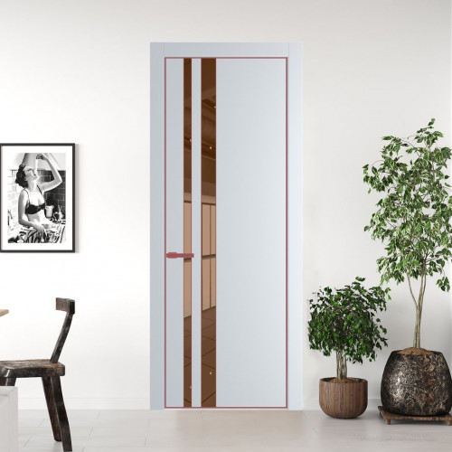 Межкомнатная дверь ProfilDoors 20 PE с вставкой из стекла зеркало bronze Вайт с алюминиевой кромкой Красный антрацит