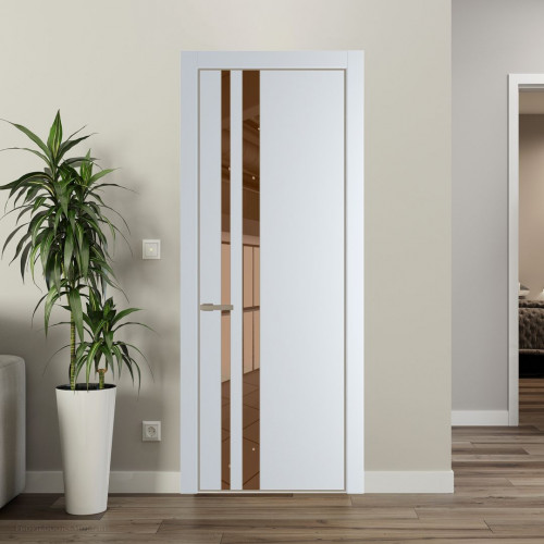 Межкомнатная дверь ProfilDoors 20 PE с вставкой из стекла зеркало bronze Вайт с алюминиевой кромкой Никель