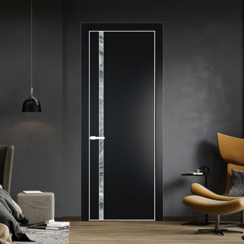 Межкомнатная дверь ProfilDoors 21 PE с вставкой из стекла атриум серебро Блэк с алюминиевой кромкой Вайт