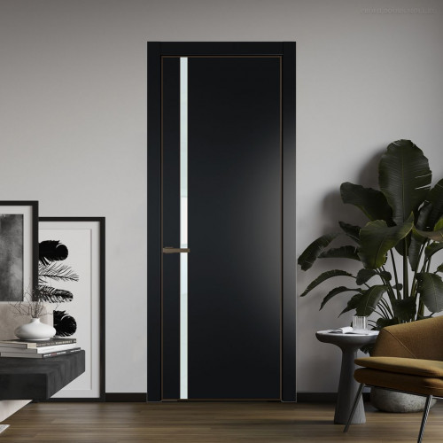 Межкомнатная дверь ProfilDoors 21 PE с вставкой из стекла белый лак Блэк с алюминиевой кромкой Деорэ