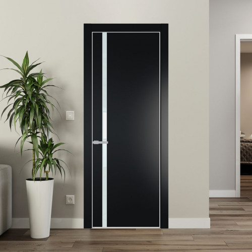 Межкомнатная дверь ProfilDoors 21 PE с вставкой из стекла белый лак Блэк с алюминиевой кромкой Матовая