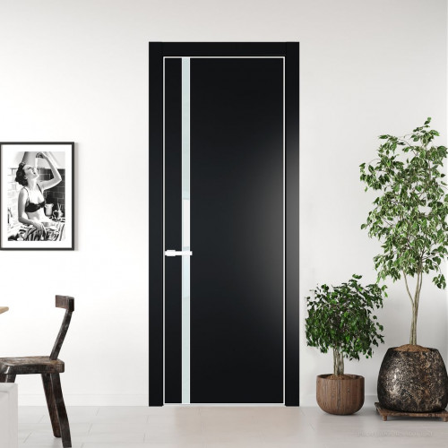Межкомнатная дверь ProfilDoors 21 PE с вставкой из стекла белый лак Блэк с алюминиевой кромкой Вайт