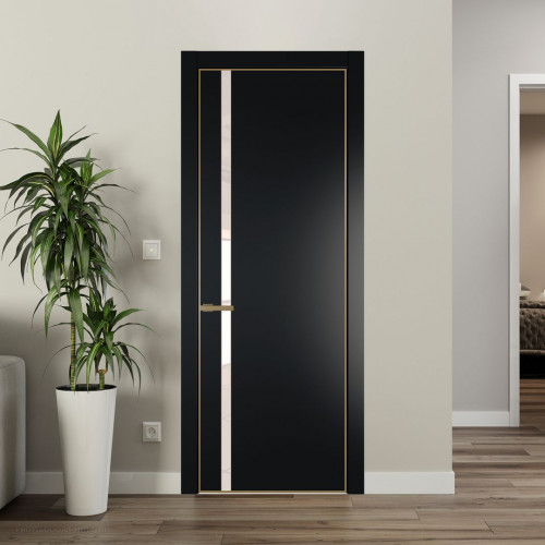 Межкомнатная дверь ProfilDoors 21 PE с вставкой из стекла перламутровый лак Блэк с алюминиевой кромкой Золото