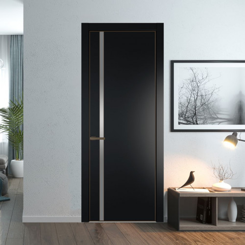 Межкомнатная дверь ProfilDoors 21 PE с вставкой из стекла серебро матлак Блэк с алюминиевой кромкой Деорэ