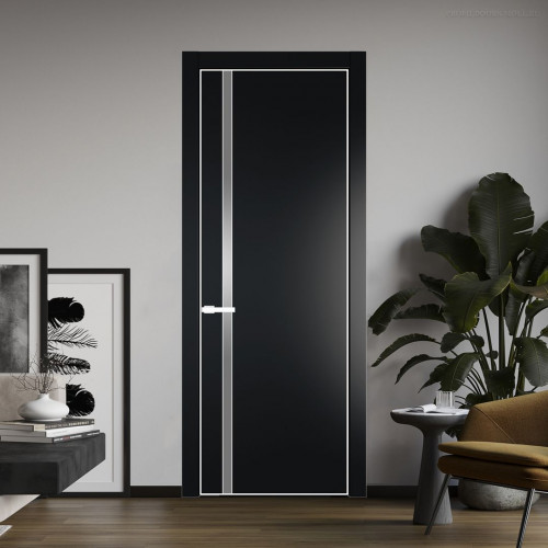 Межкомнатная дверь ProfilDoors 21 PE с вставкой из стекла серебро матлак Блэк с алюминиевой кромкой Вайт