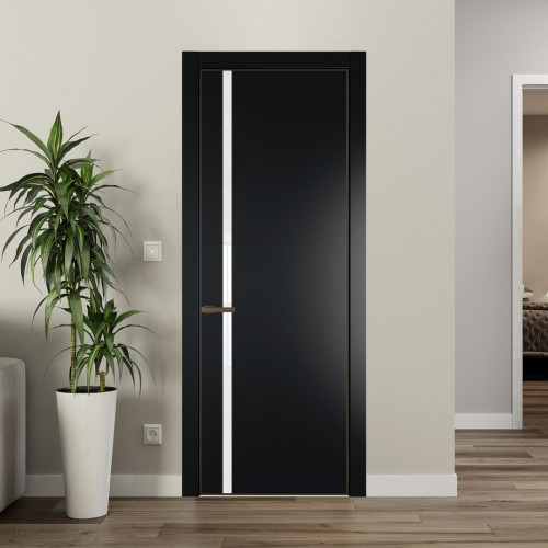 Межкомнатная дверь ProfilDoors 21 PE с вставкой из стекла лак классик Блэк с алюминиевой кромкой Деорэ