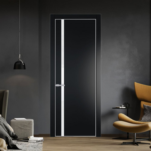Межкомнатная дверь ProfilDoors 21 PE с вставкой из стекла лак классик Блэк с алюминиевой кромкой Матовая