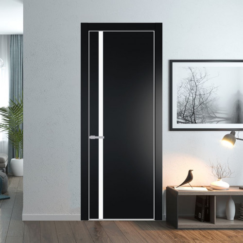 Межкомнатная дверь ProfilDoors 21 PE с вставкой из стекла монохром белый просветленный Блэк с алюминиевой кромкой Матовая