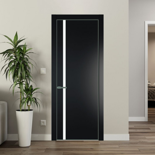 Межкомнатная дверь ProfilDoors 21 PE с вставкой из стекла монохром белый просветленный Блэк с алюминиевой кромкой Зеленый воск