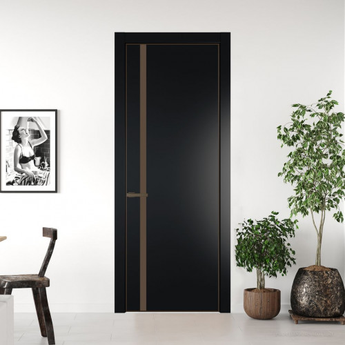 Межкомнатная дверь ProfilDoors 21 PE с вставкой из стекла монохром гляссе Блэк с алюминиевой кромкой Деорэ