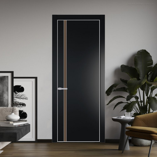 Межкомнатная дверь ProfilDoors 21 PE с вставкой из стекла монохром гляссе Блэк с алюминиевой кромкой Матовая